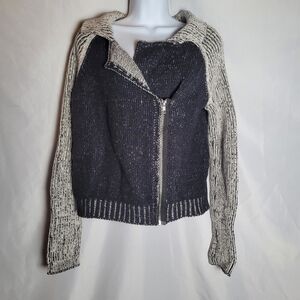 PJK Patterson J Kincaid Moto Asymmetrical Zip Front Sweater Wool Blend Size L